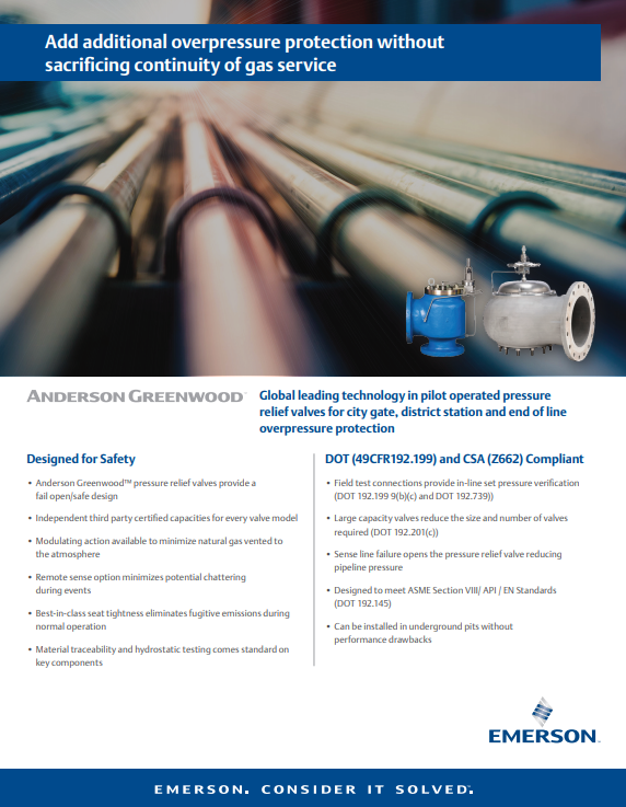 Anderson Greenwood Pressure Relief Valve Natural Gas Overpressure Protection Flier