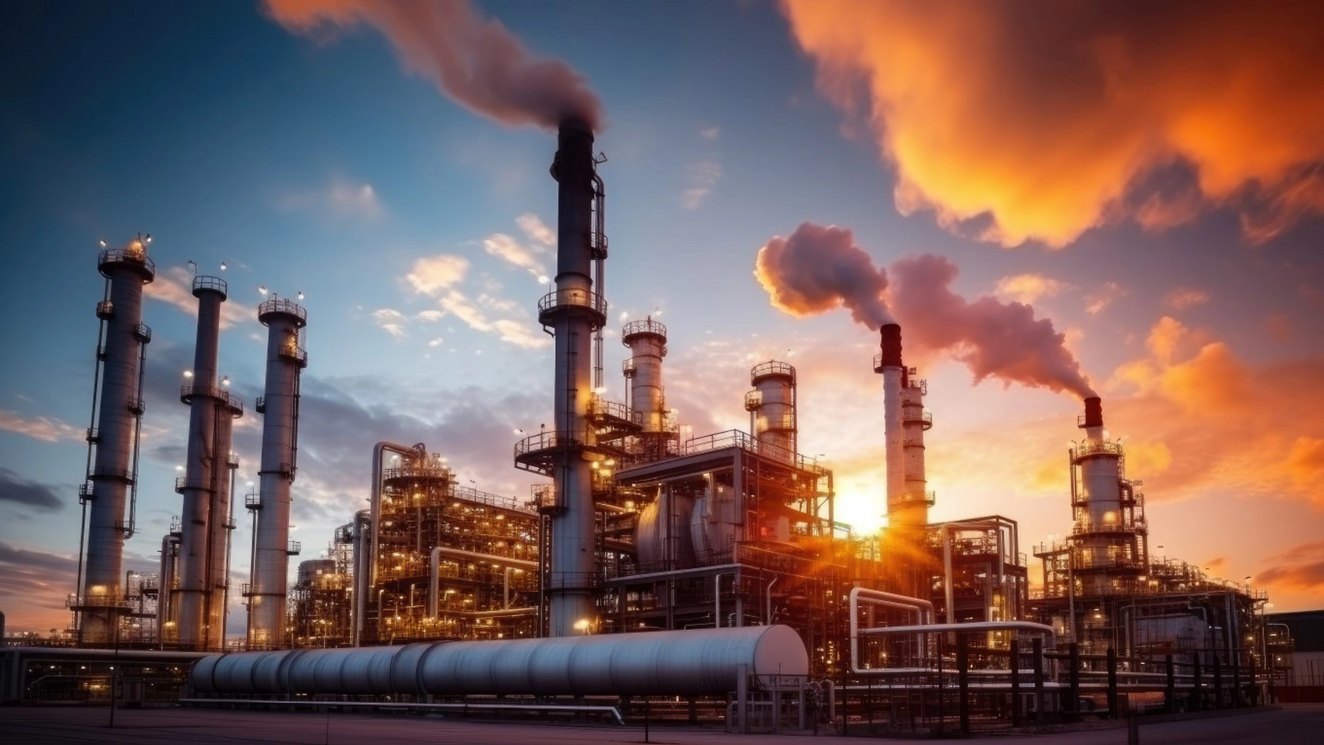 Close up Industrial view at oil refinery plant form industry zone with sunrise and cloudy sky