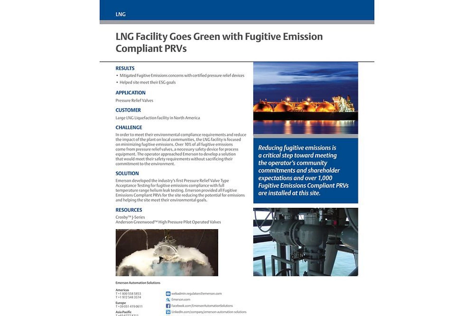 実証済みの結果: 漏洩排出物規制に準拠した PRV で LNG 施設をグリーン化