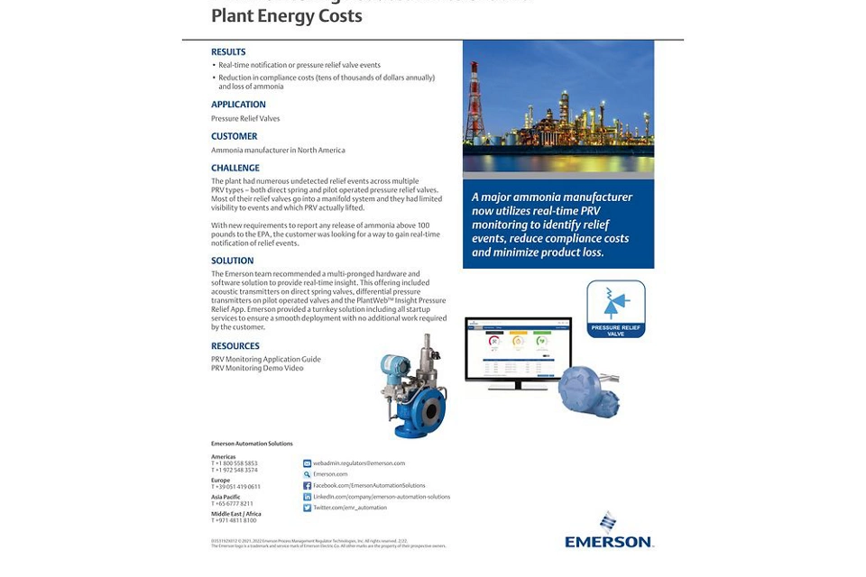 実証された結果: PRV 監視により排出量とプラントのエネルギーコストを削減