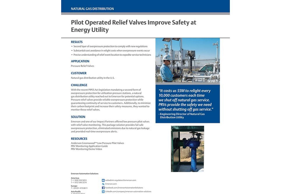 実証済みの結果: パイロット作動式リリーフバルブがエネルギーユーティリティの安全性を向上