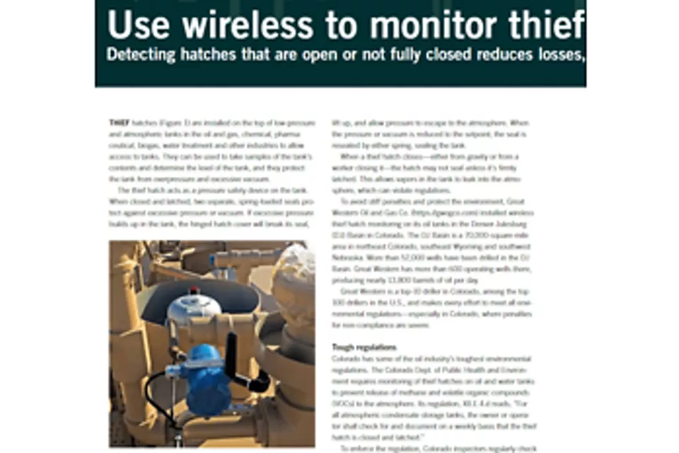 規制当局による罰金を回避するために、タンクのシーフハッチをワイヤレスで監視