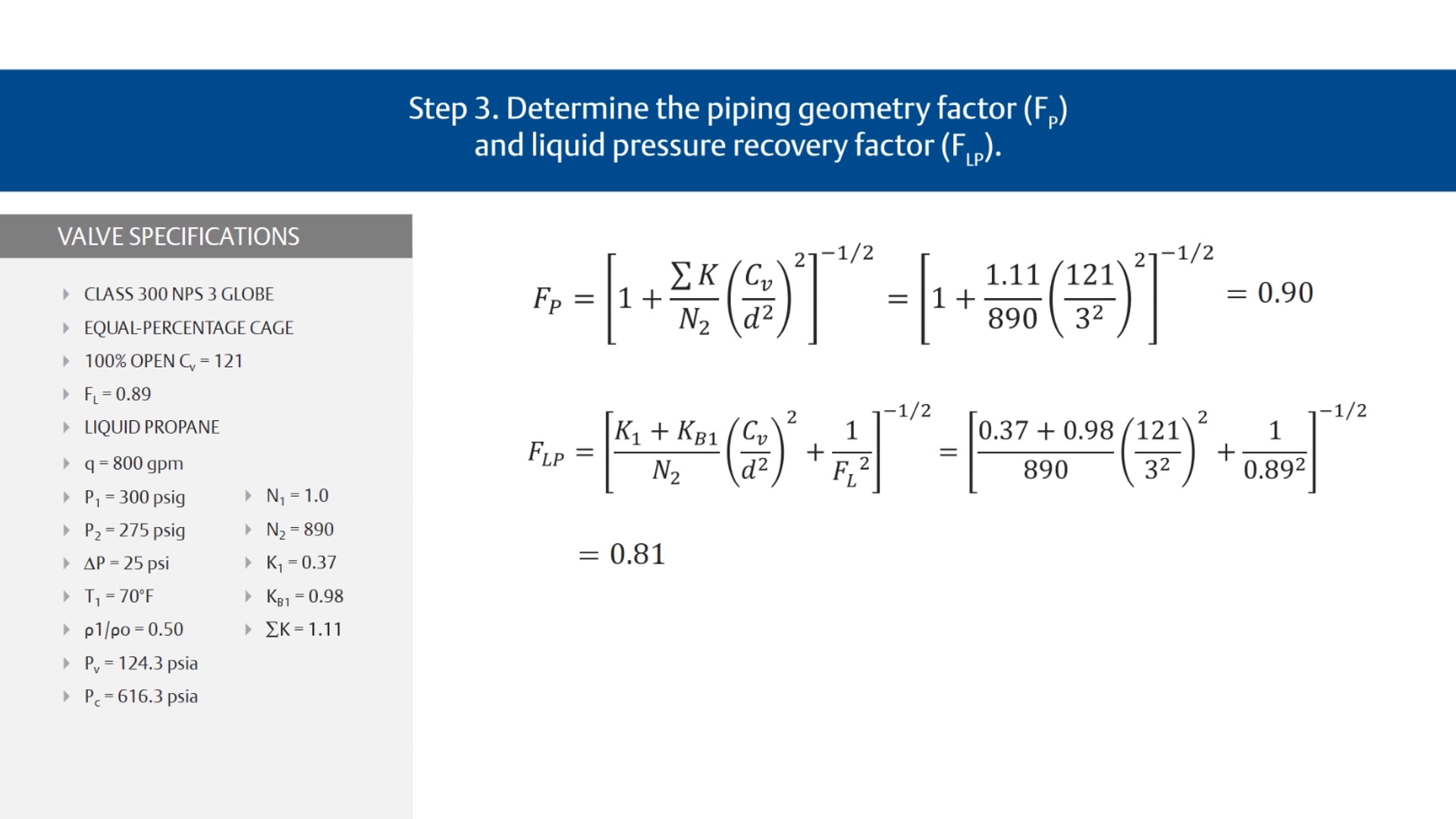 Step 3. Determine the piping geometry factor (FP) and the liquid pressure recovery factor (FLP)