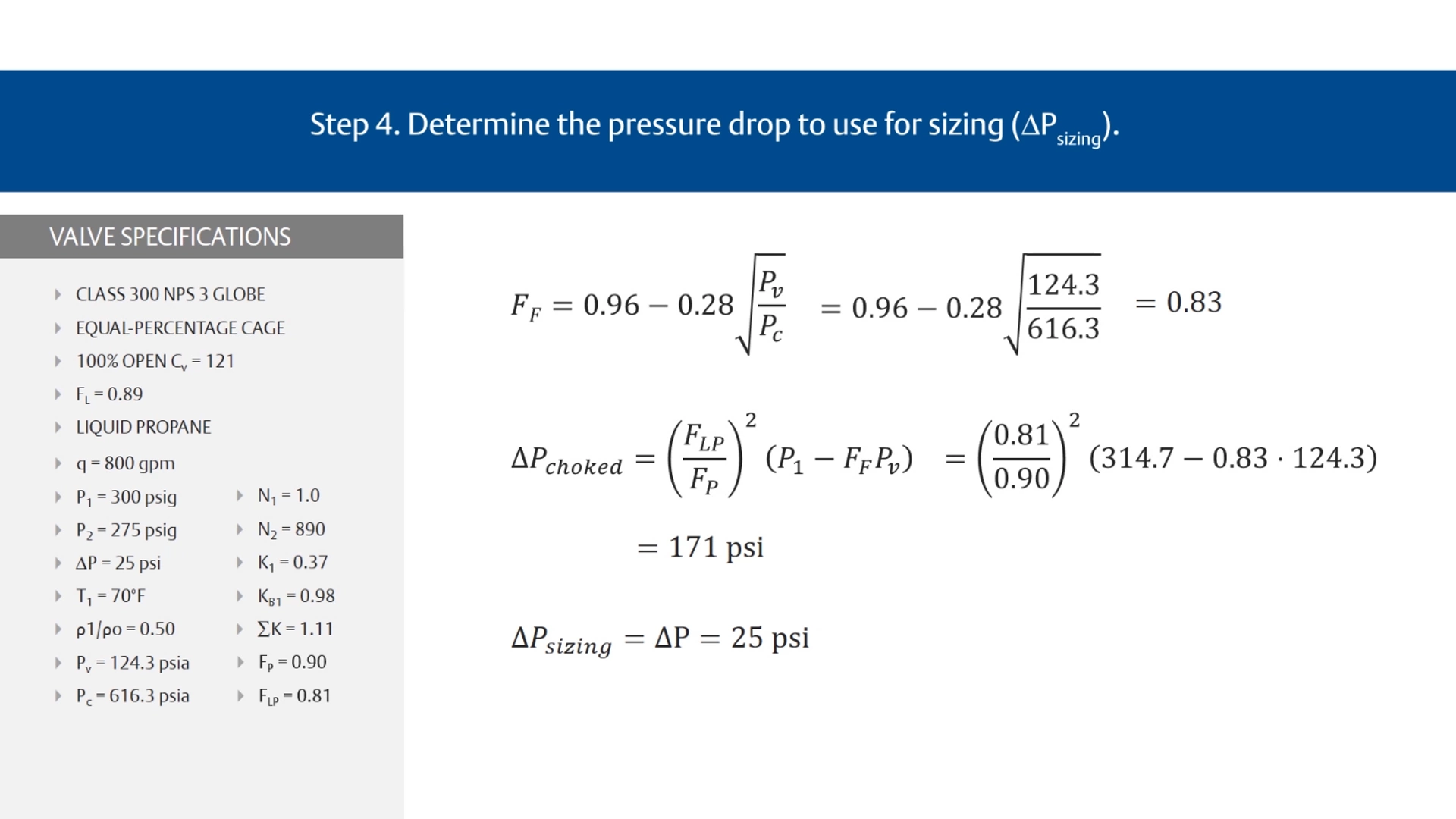 Step 4. Determine the pressure drop to use for sizing (DPsizing)