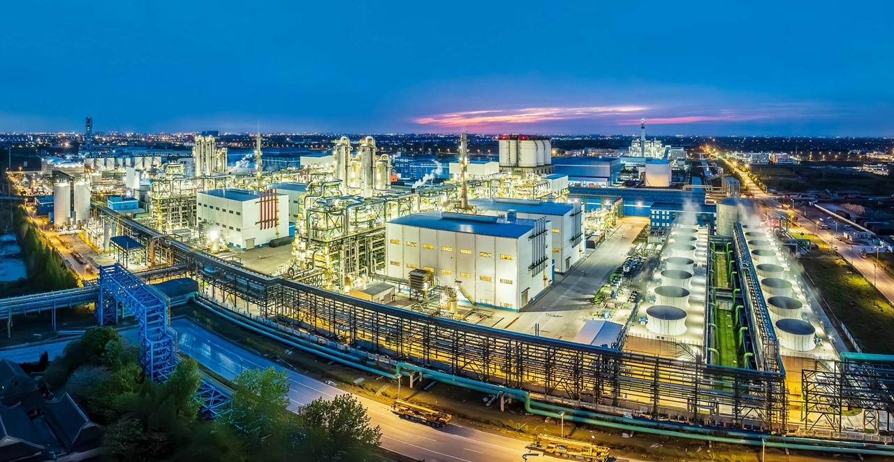 Aerial view of refinery chemical plant in industrial area