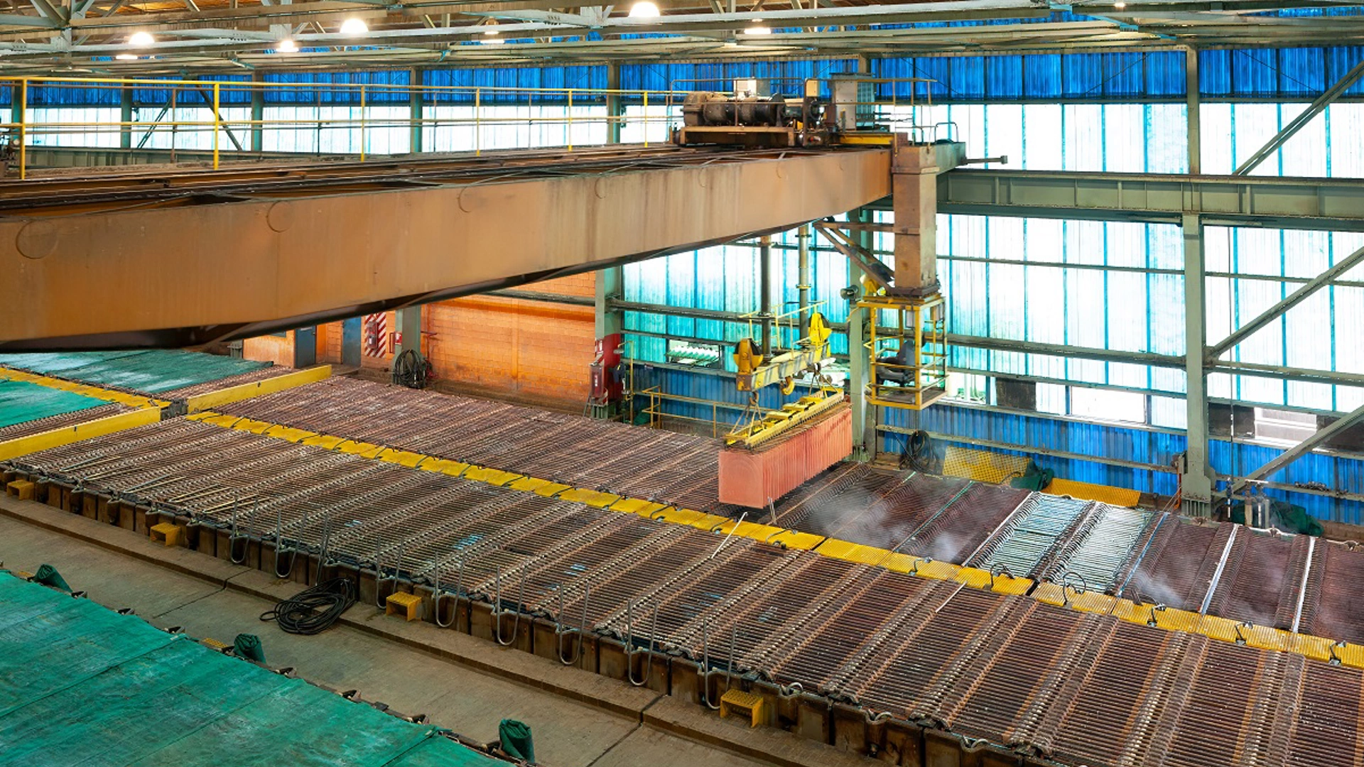 Copper cathodes at an electrowinning plant in a copper mine in Chile.