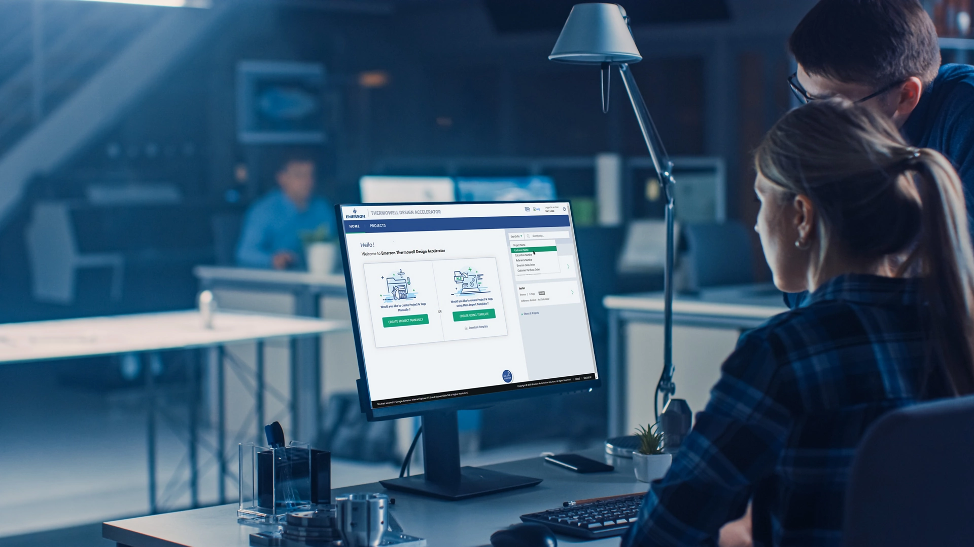 Thermowell Design Accelerator on computer display with engineers