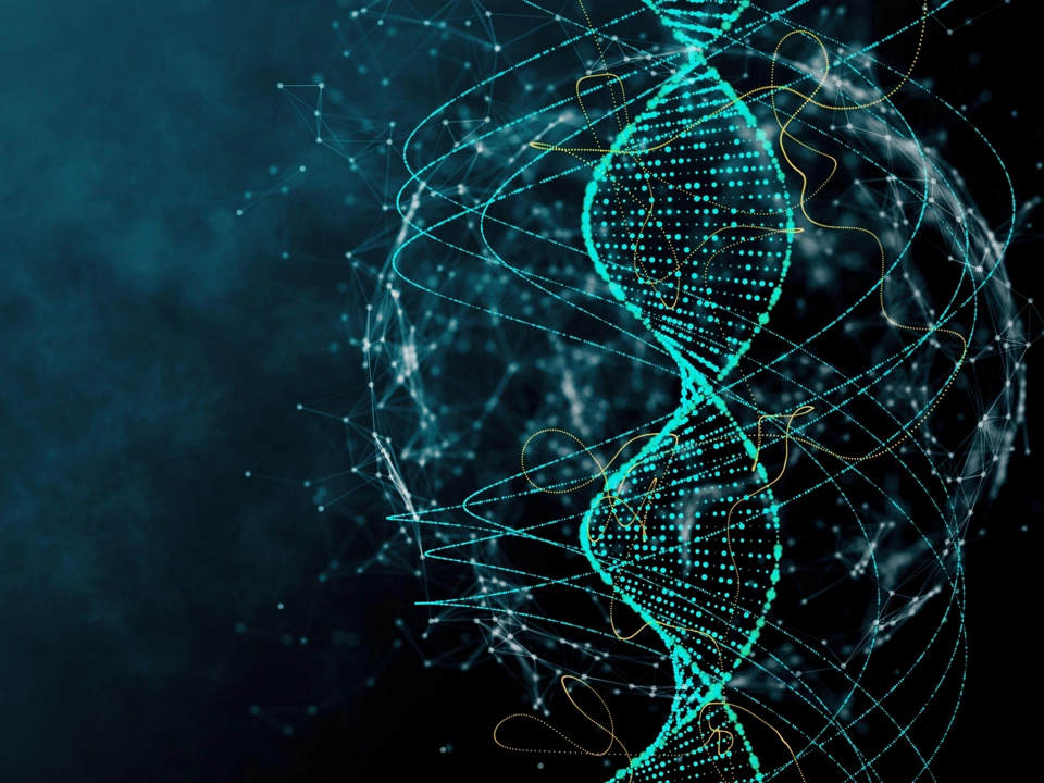 Digital blue DNA texture. Innovation, medicine and technology concept. 3D Rendering 