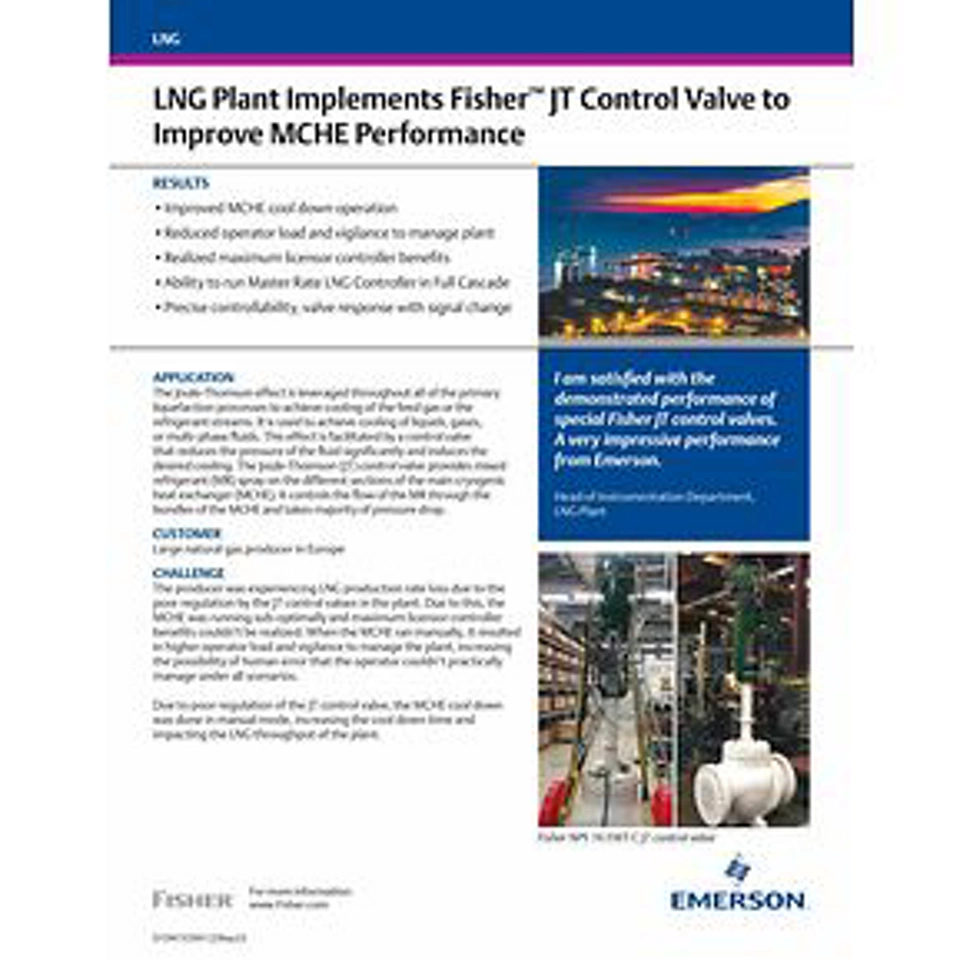 LNG プラントによる Fisher™ JT コントロールバルブの導入により、MCHE の性能を向上