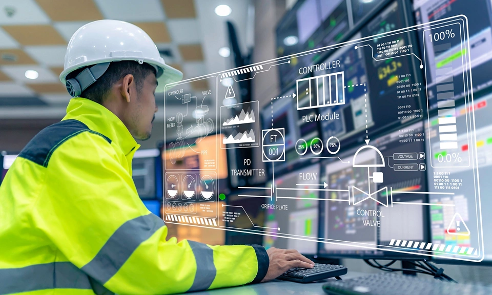 Engineer working at control room,Manager control system,Technician man monitoring program from a lot of monitor