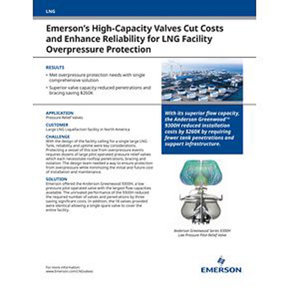 エマソンのハイキャパシティバルブにより、LNG 施設の過圧保護におけるコストを削減し、信頼性を強化