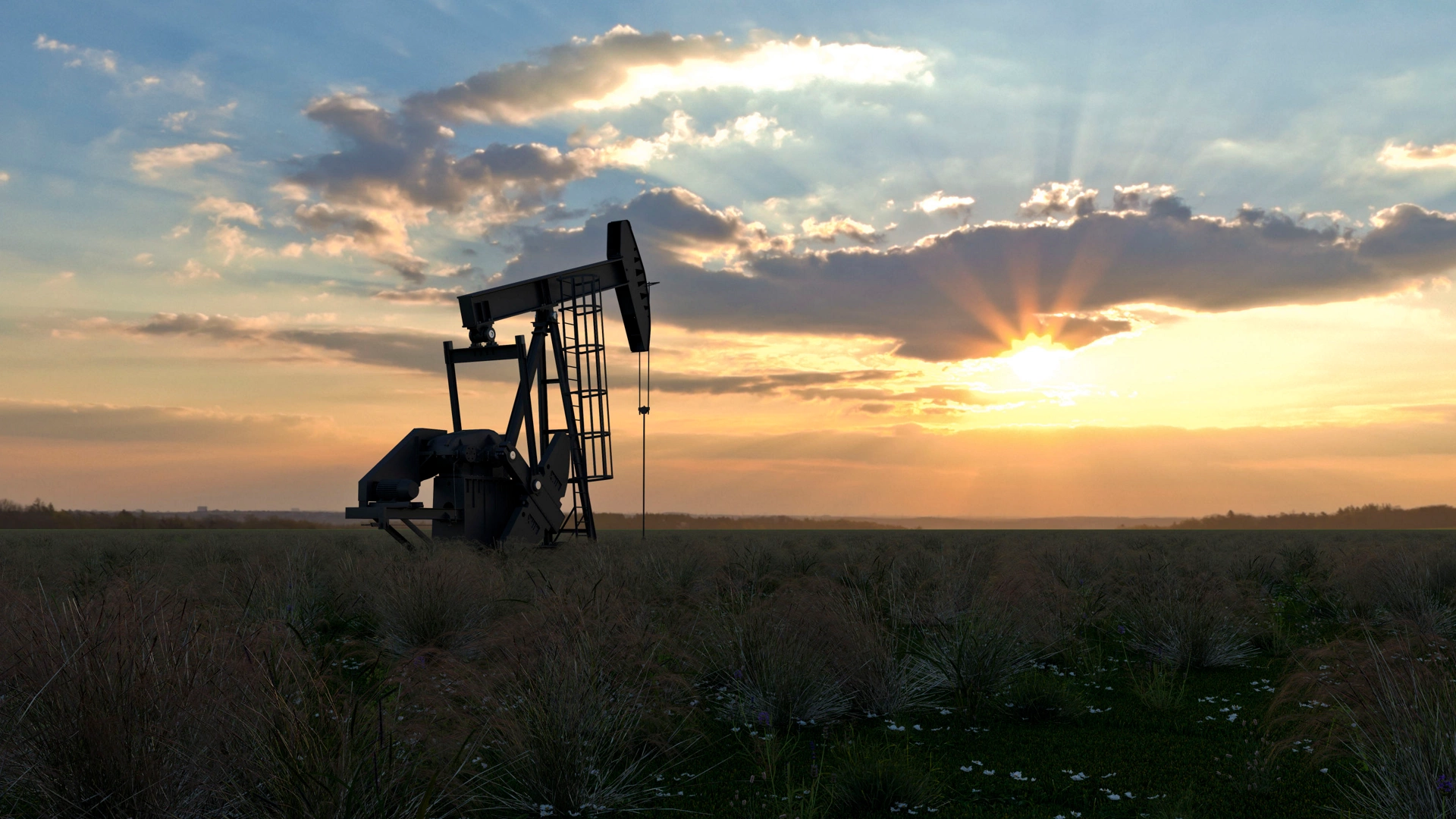 oil rig on the field in a sunset mood