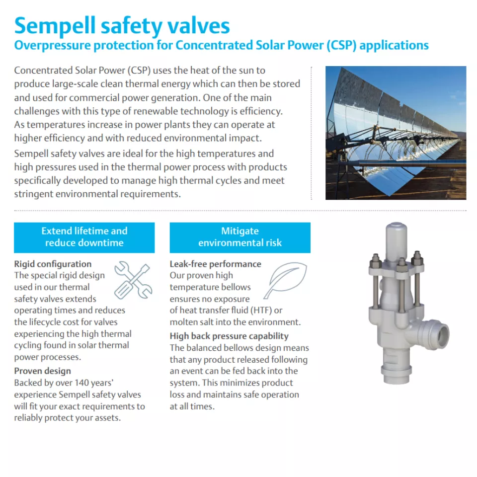 パンフレット : 集中ソーラーパワー( CSP )用途用 Sempell 安全バルブ