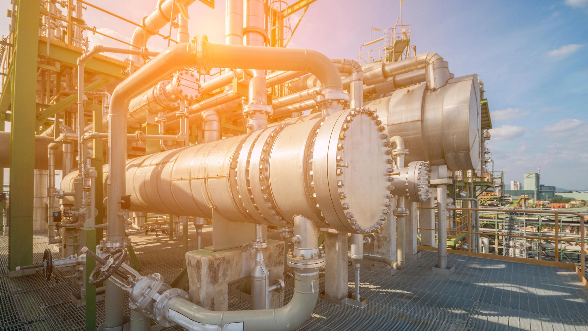 Heat exchanger in process area of petroleum and refinery plant ,complex engineering constructions