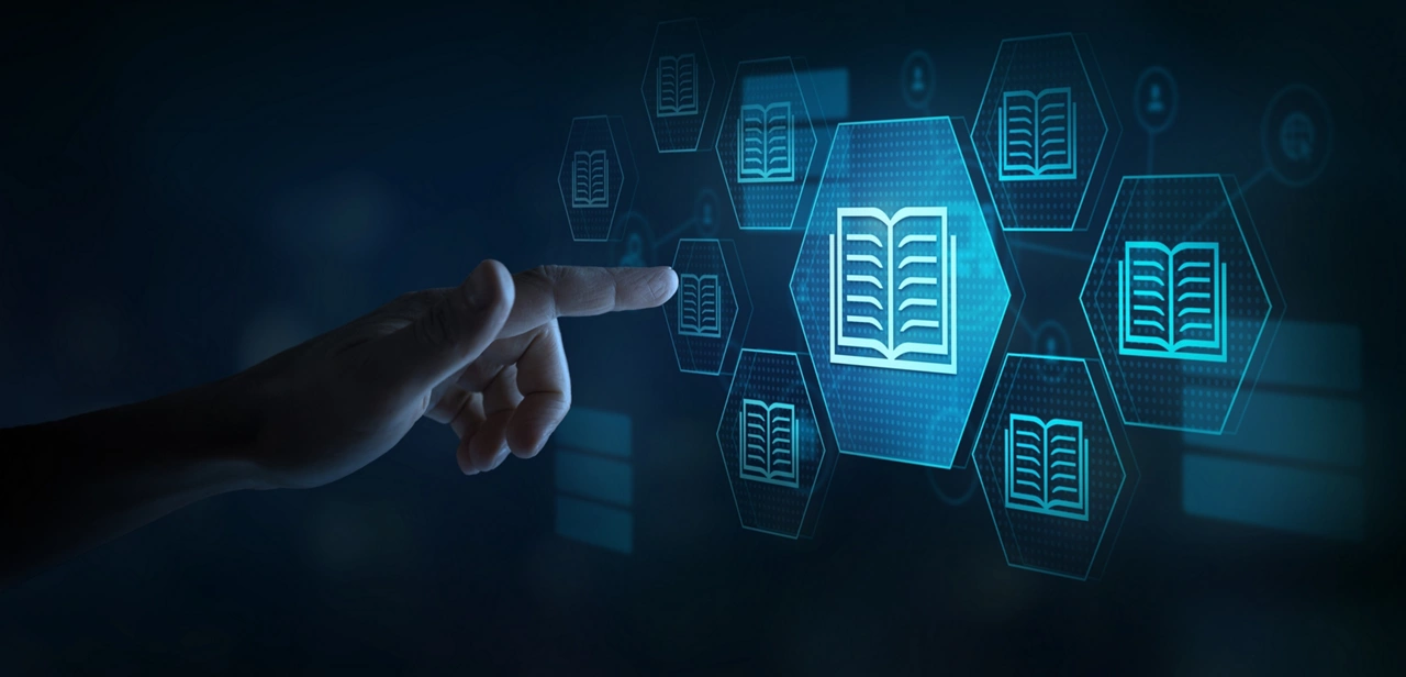 e-library, many e-book icons, electronic books online, knowledge base on internet, digital library or e-library