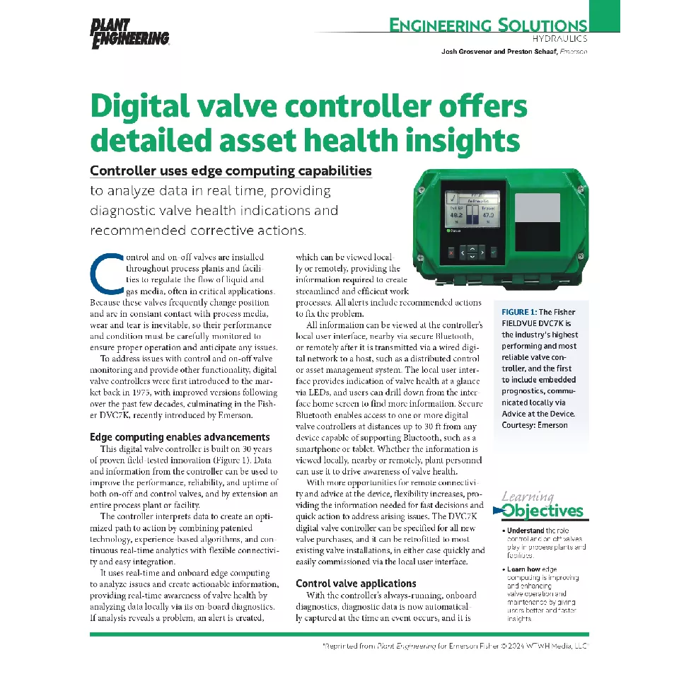 記事: デジタルバルブコントローラが設備の分析情報を提供